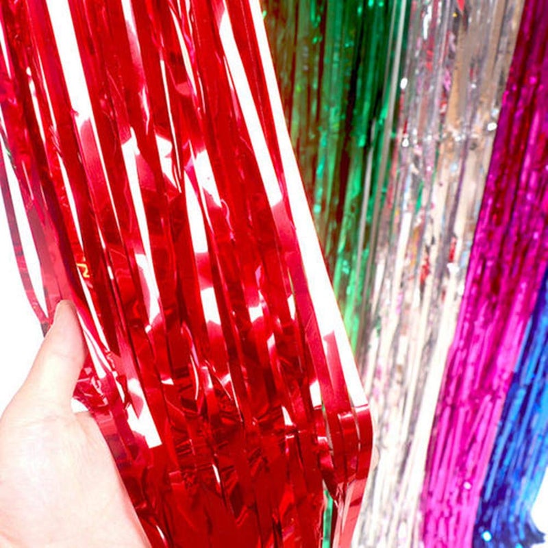 i-CHONY 2 Pcs 3.2ft x 8.2ft Shiny Red Metallic Tinsel Foil Fringe Curtains Photo Booth Backdrop for Birthday Wedding Holiday Celebration Bachelorette Party Decorations - Image 3